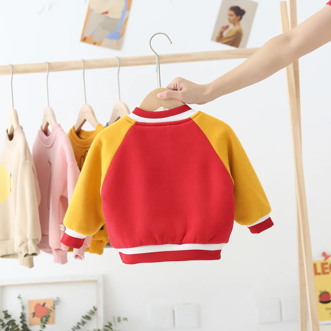WLG boys girls winter jackets kids patchwork velvet thick red coats baby warm casual outerwear children