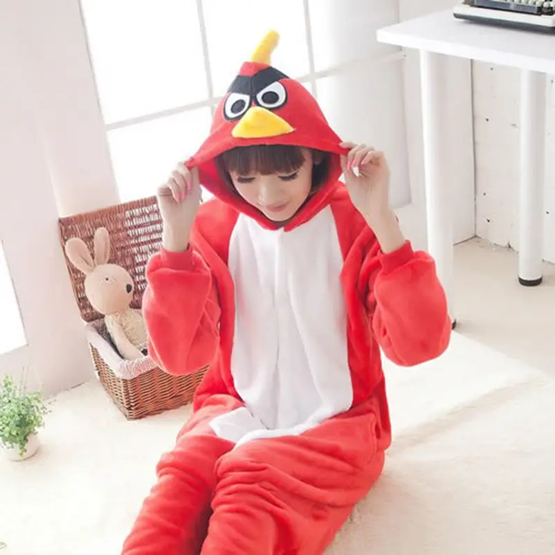Kid Adult Red Bird Kigurumi Onesie Women Animal Costume Fancy Soft Anime Cosplay Sleepwear Child Boy Girl Winter Jumpsuit