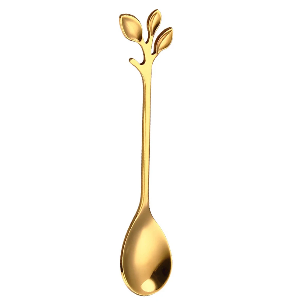 Высококачественная ложка из нержавеющей стали креативная ветка/лист десертная кофейная ложка закуска Совок вилка кухонная посуда Рождественский подарок - Цвет: Gold spoon