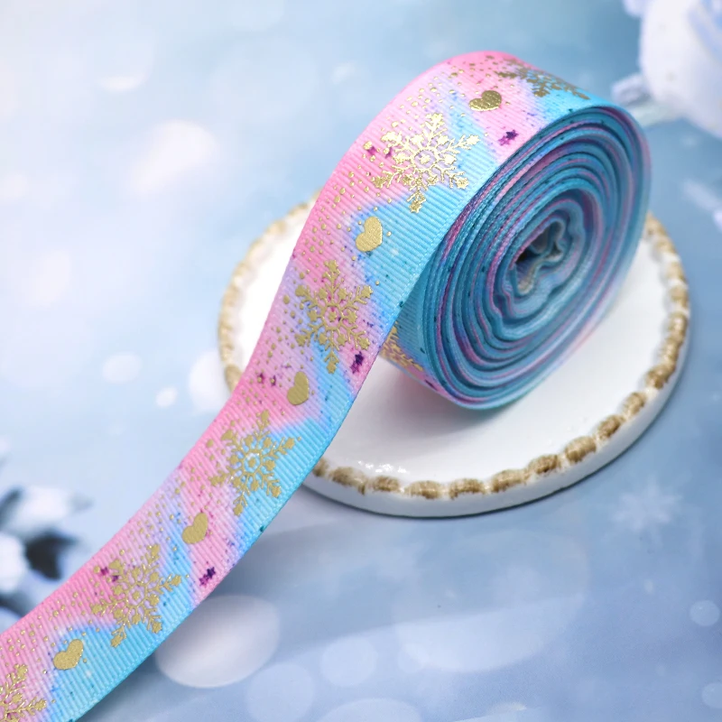 5 야드 1 25MM 크리스마스 눈송이 인쇄 Grosgrain 리본 머리 활 DIY 수제 재료 Y 2020091701