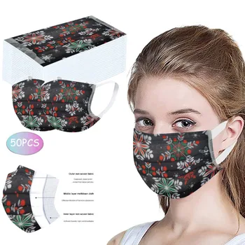

50PCS Unisex For Adults 3-Layer Daily Care Disposable Masks mascarillas 3D Christmas Printed Soft Non-woven Disposable Masks