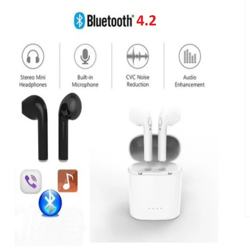 I7s TWS мини беспроводные Bluetooth наушники, стерео наушники, гарнитура с зарядным устройством, микрофон для всех смартфонов