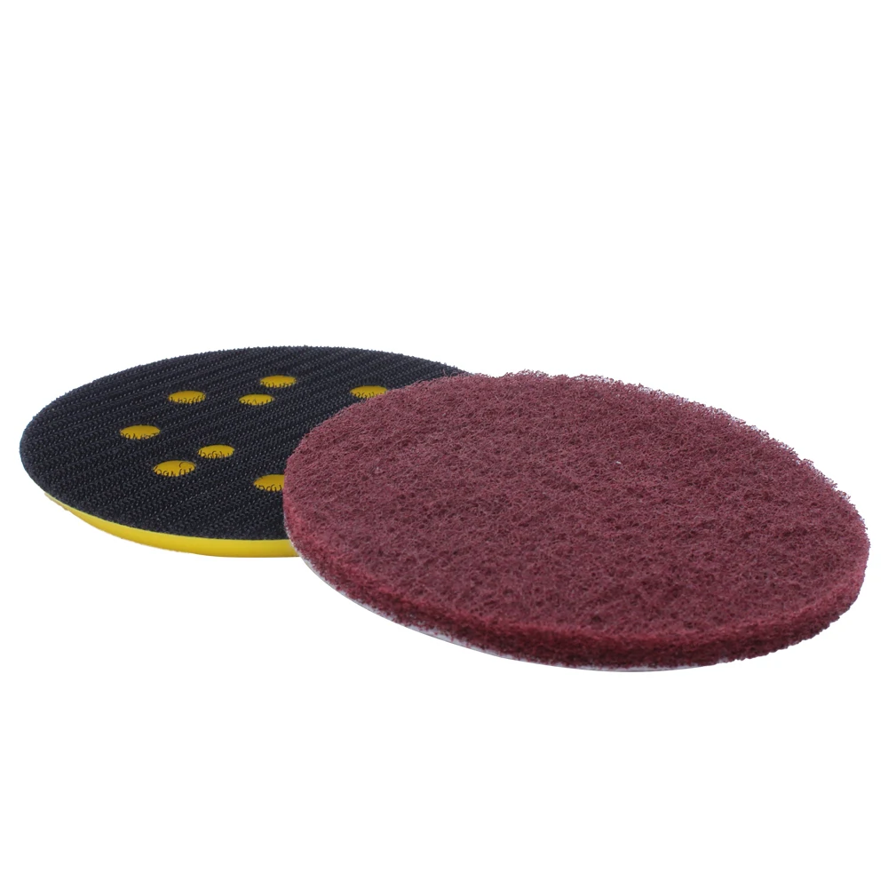 11Pcs 125mm Round Scouring Pads Discs Sand Sheets With 8 Hole Hook And Loop Disc Polish Backing Pad Scour Tools