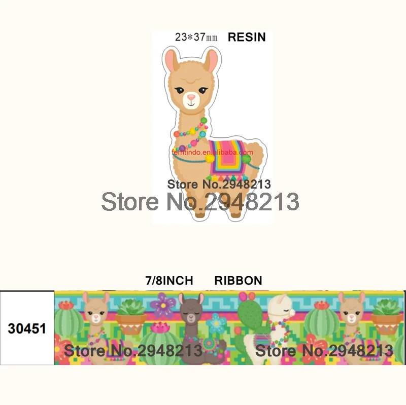 

printed cartoon Animal Vicugna pacos grosgrain ribbon and resin sets 7/8inch 50yard ribbon and 50pcs resin 1 sets REB488