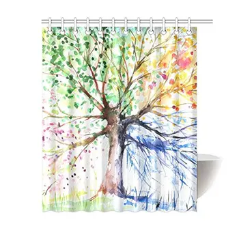 

Abstract Fours Seasons Tree of Life Painting House Decor Shower Curtain for Bathroom, Decorative Fabric Bath Curtain Set with