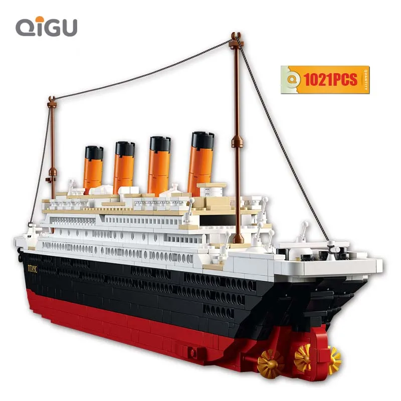 

Titanic RMS Cruise Boat Ship City 3D Model Building Blocks Set Educational Figures Diy Bricks Toys Hobbies for Children