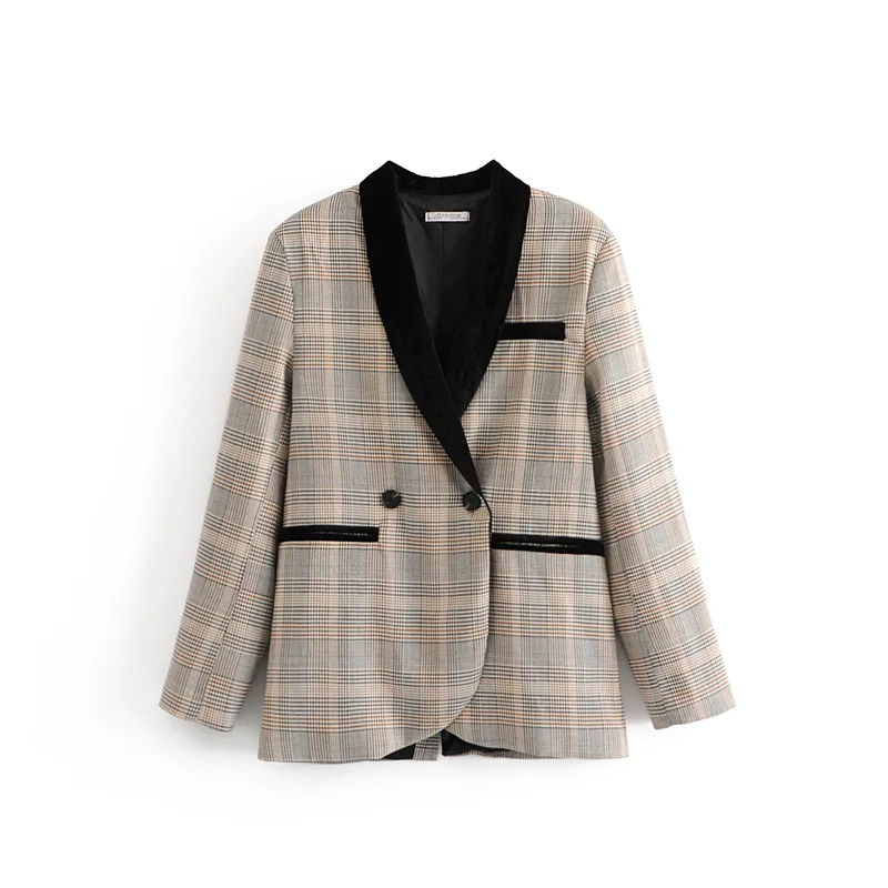 

2018 Autumn New Style Western Style Velvet Spell Edge One-Button Thousands of Birds Long Sleeve Suit Coat Women's