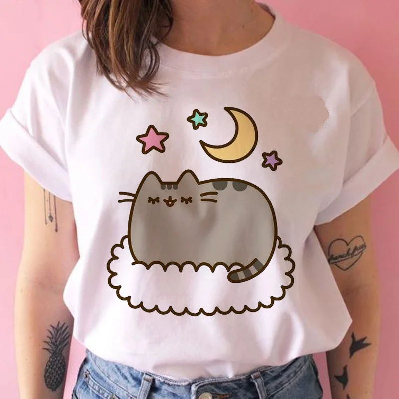 Женская футболка pusheen THE cat, kawaii, забавная женская футболка 90 s, мультяшная, harajuku, графическая, Корейская, ulzzang, топы, футболка, женская футболка - Цвет: 878