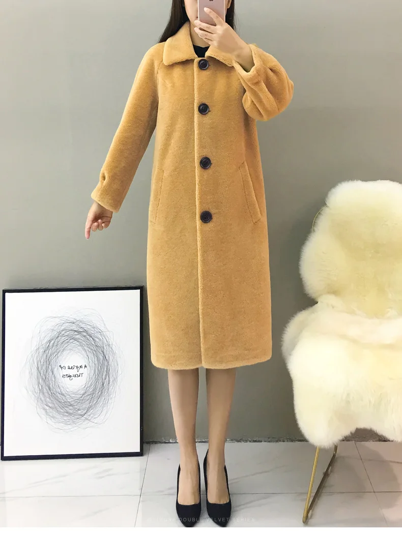 Женская одежда Зимняя верхняя одежда пальто новая овечья шерсть шуба частицы 1023