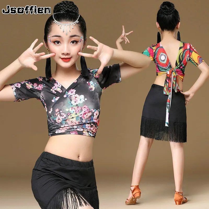 

Girl Tassel Latin Dance Dress Kids Ballroom Dance Dresses Children Jazz Dance Wear School Modern Tango Cha Cha Performance Cloth