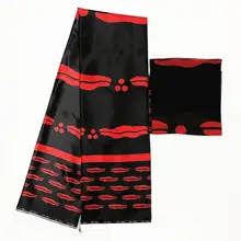 Лидер продаж, шелковая африканская ткань с принтом, 5 ярдов, нигерийская ткань с рисунком Анкары, черный и красный цвета, африканская восковая ткань, шелковая ткань для платья