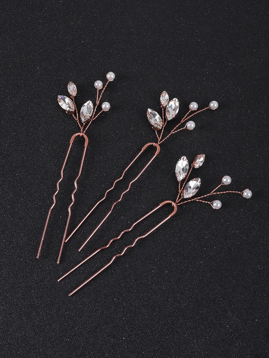 Silver Pearls Rhinestones Handmade Hairclips Bridal Headwear Wedding Headdresses for hair Accessories Silver 3PCS Women Hairpins