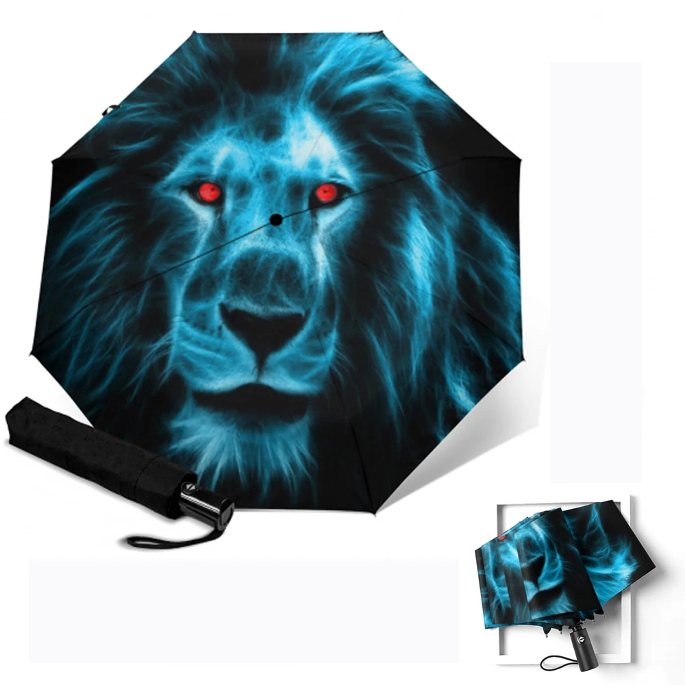 Anti-UV Parasol Durable Strong Colourful Fully Automatic Umbrella Lion Printed Folding umbrella For Ladies Women Girl Umbrellas | Дом и сад