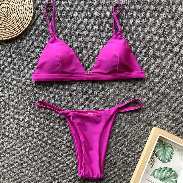 B262Rose Комплект из двух предметов микро бикини, стринги, купальник для женщин, Бразильское бикини, бандажный купальник, женский сексуальный купальный костюм с пуш-ап - Цвет: B262Rose