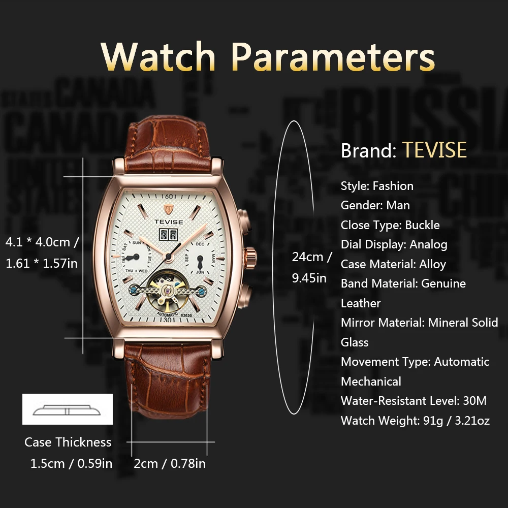 TEVISE Лидирующий бренд Tourbillon автоматические механические мужские часы модные календари недели самообмотки бизнес кожа наручные часы