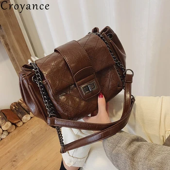

Croyance Fashion Winter Women Shoulder Bag Soft Leather Handbags Chain Purse Retro Totes Bucket Bag