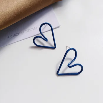 

S925 Silver Needle Korean-style Simple Hollow out Heart Ear Stud Creative Irregular Ear Stud Women's Elegant Blue Earrings 1388
