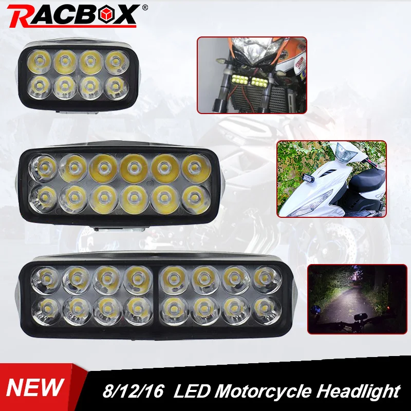 

RACBOX Motorcycle LED Headlight Scooter ATV Moto Headlamp Spotlight 12V LED 6500K Motorbike Spot Head Light Working Lamp DRL