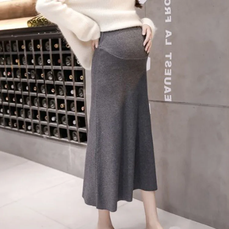 Темно-серый Maternity Skirt for Pregnant Women Autumn and Winter Belly Support Knitted High Waisted Pregnancy Skirts JOYRAY.B - Цвет: Темно-серый