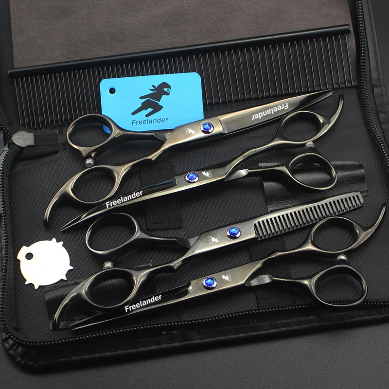 6.0inch professional scissors dog pet grooming polishing tool animal hair Cutting Scissors and Double tail curved scissors