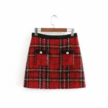 Красная клетчатая мини-юбка для девочек на весну и осень, новинка, Женская узкая ретро элегантная уличная модная короткая юбка с карманами