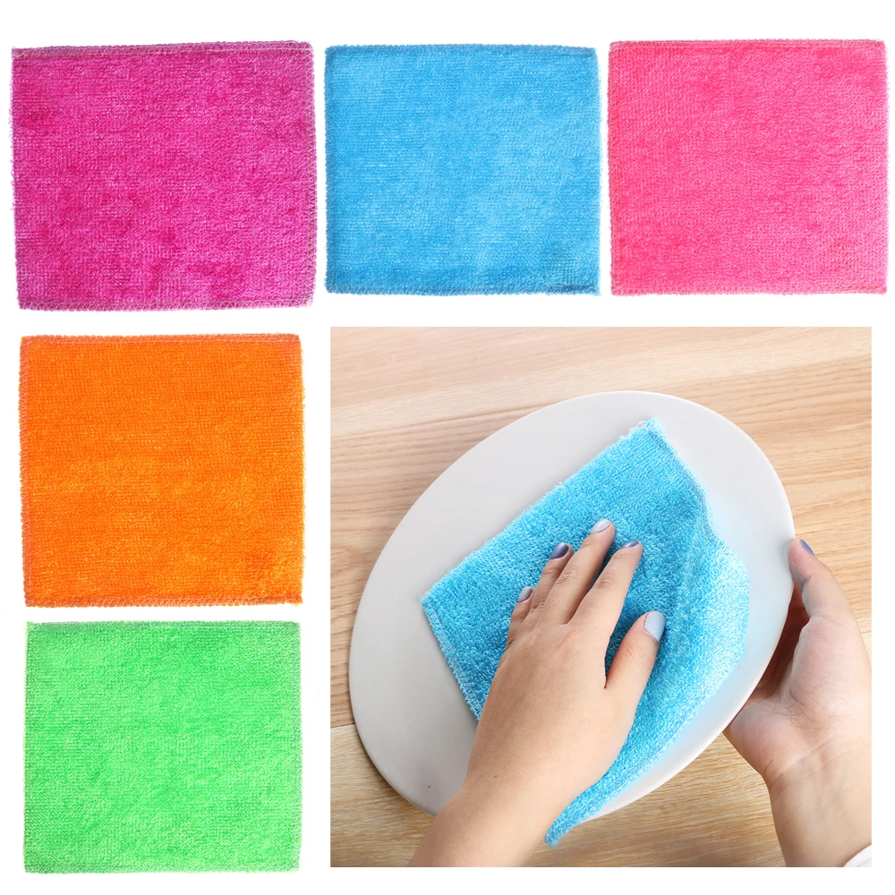 Bamboo Fiber Anti-grease Washing Towel Scouring Pad Dish Cloth Cleaning Rags 