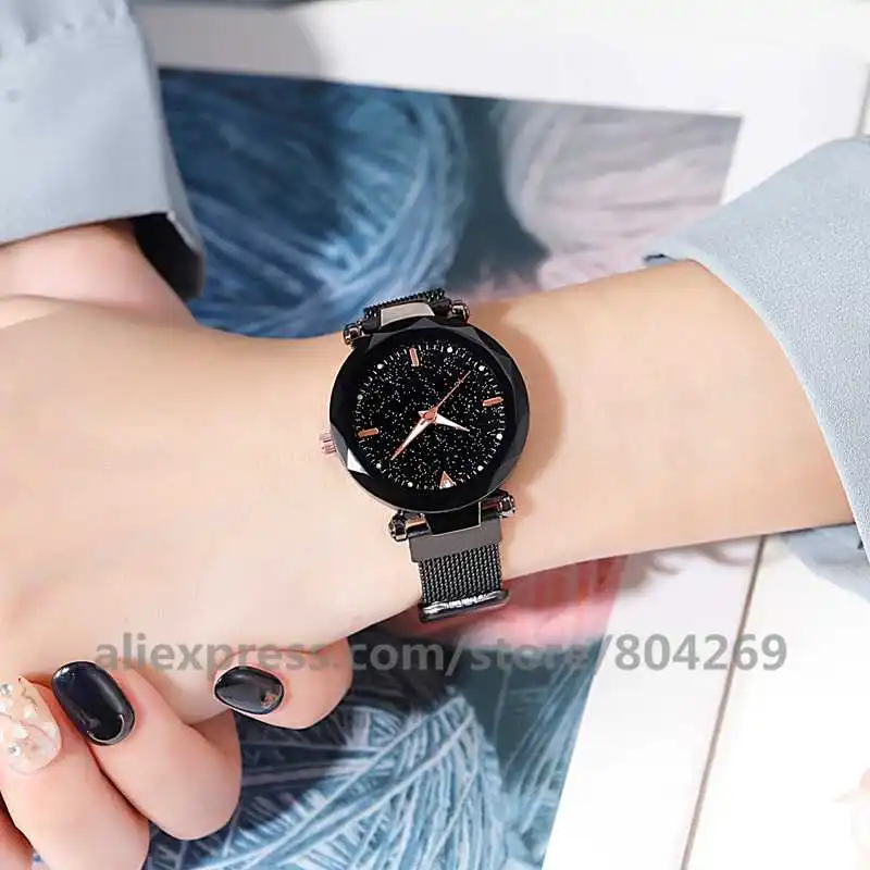 Wholesale Women's Quartz Watch Alloy Black Fashion Watch Magnetic Band Alloy Women Big Rhinestone Watches 8695