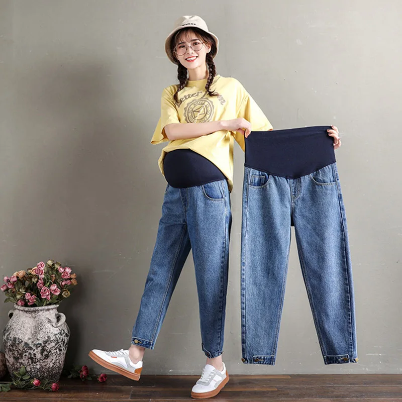 Корейская мода для беременных джинсы Брюки Осень Зима Одежда Брюки сохраняющие тепло Твердые Беременность Брюки для беременных женщин деним