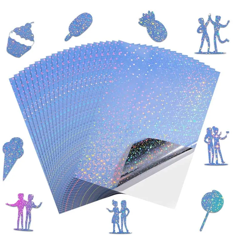 20 Sheets Holographic Sticker Paper for Inkjet & Laser Printer, 8.5x11 inch  Printable Vinyl Sticker Paper, Dries Quickly Waterproof Sticker Paper,  Diamond/Rainbow/Dots/Transparent 