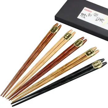 

5 Pairs Japanese-style Handmade Reusable Natural Wooden Chopsticks kitchen Tableware
