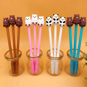 

3 Pcs Cute Korean Stationery Animals Bare Bears Panda Silicone Gel Pens 0.5mm Black Blue Ink Signature Pen School Office
