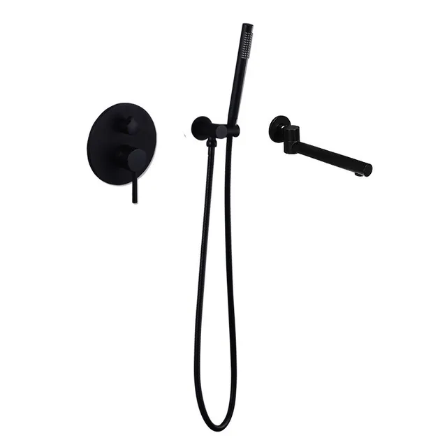 ก๊อกน้ำอ่างอาบน้ำสีทองขัดเงา ก๊อกผสมอ่างอาบน้ำในห้องน้ำ ก๊อกน้ำอาบน้ำทองเหลืองติดผนัง ชุดก๊อกน้ำอาบน้ำสีดำติดผนัง 6