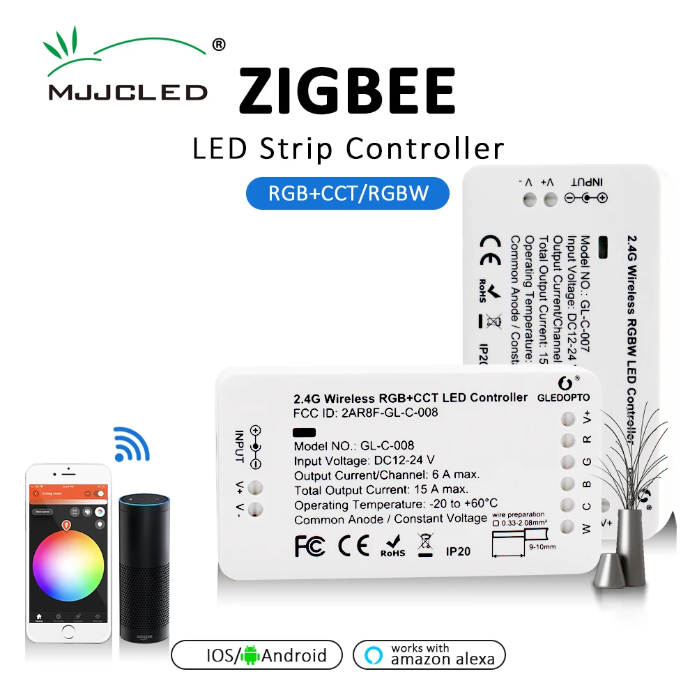 Gledopto Dc 12V 24V Rgbcct Rgbw Zigbee Smart Led Di Controllo Della Striscia Di Lavoro Di Controllo Vocale Con Echo Più Smartthings Zigbee 3.0 Hub