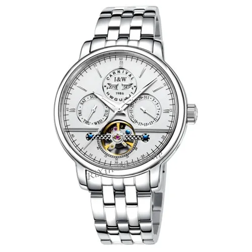 Silver white C8646st Турбийон мужские часы швейцарские карнавальные Элитный бренд Водонепроницаемый автоматические механические часы с кожаным ремешком montre homme uhren - Цвет: Silver white C8646st