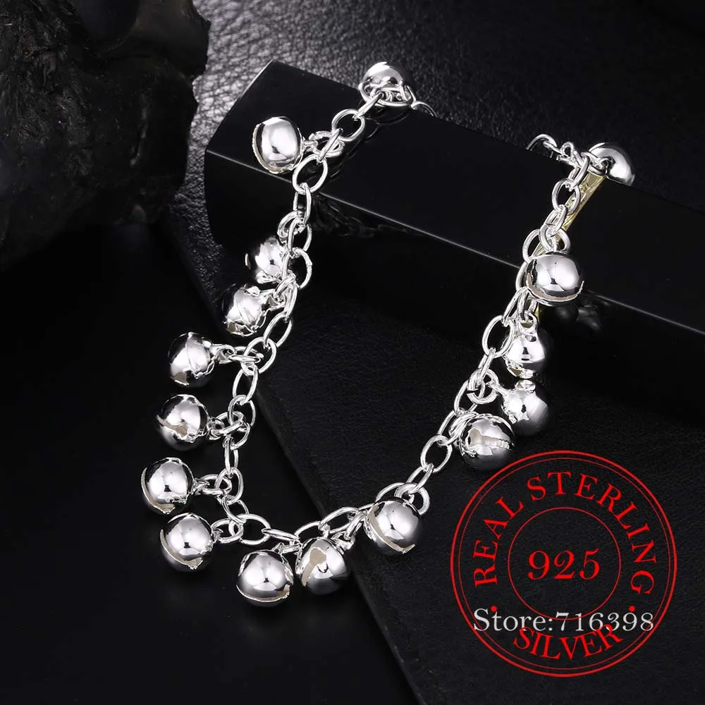 925 Sterling Silver Bracelet Korean Cute Jingle Bells Charm
