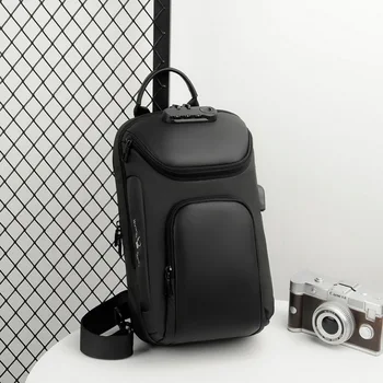 

Men Chest Bag for iPad USB Backpack Charging Short Trip Messenger Bags Water Repellent Crossbody Shoulder Bag