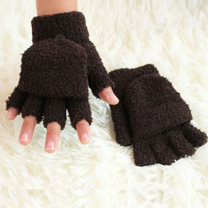 Женские зимние перчатки без пальцев для девушек, женские зимние теплые перчатки, теплые перчатки для рук, женские перчатки, горячая распродажа - Цвет: Кофе