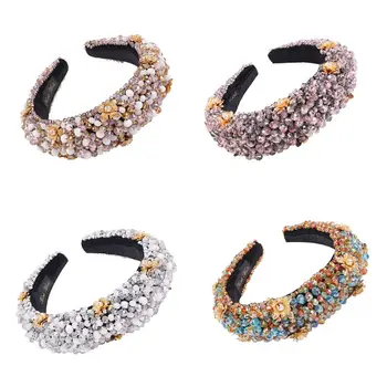 

Western Palace Velvet Wide Headband Women Floral Jewelry Padded Hair Hoop Colorful Faux Crystal Beading Bandana Crown