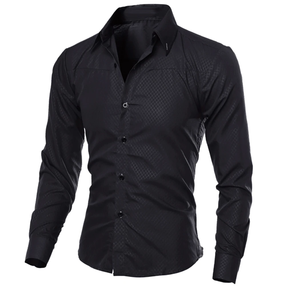 new fashion men's pure color collar shirt long-sleeved slim shirt hot selling close-fitting classic shirt