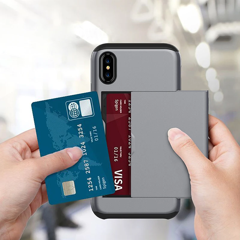 Чехол для iPhone 6 6S Plus чехол Slide Armor бумажник слоты карт держатель 7 8 X XS XR MAX |