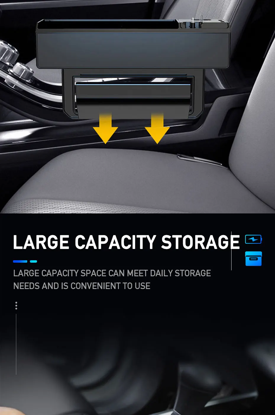 Car Seat Gap Storage Box Interior Auto Seat Organizer ABS Seat Side Pocket Box IOS QC3 Charge Wire USB Port Accessories