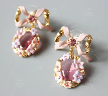 

2020 New New Arrival Women Aros Brinco Brincos Rococo Wedding Series Crystal Gem Bowknot Flowers Stud Earrings Ear