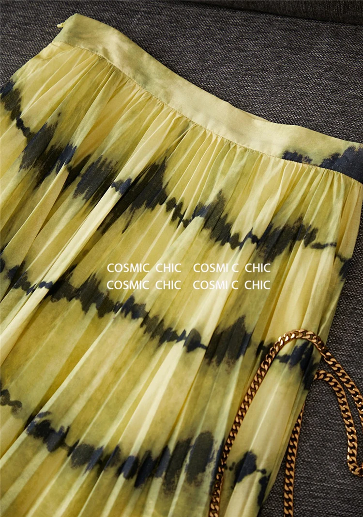 Cosmicchic SS подиумная дизайнерская юбка макси с завышенной талией, большие качели, элегантная Ретро трапециевидная юбка с принтом, гофрированные длинные юбки