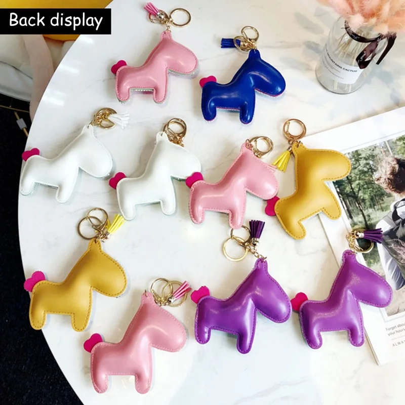 Korean Full Diamond Pony Keychain Men And Women Personality Leather Pony Car Key Chain Bag Pendant