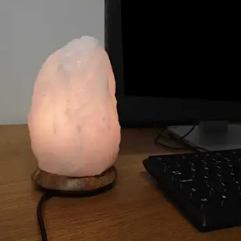 

House Natural Hand Carved USB Wooden Base Himalayan Air Purifier Night Dimmer Salt Night Light Light Switch Crystal Rock La A1O0