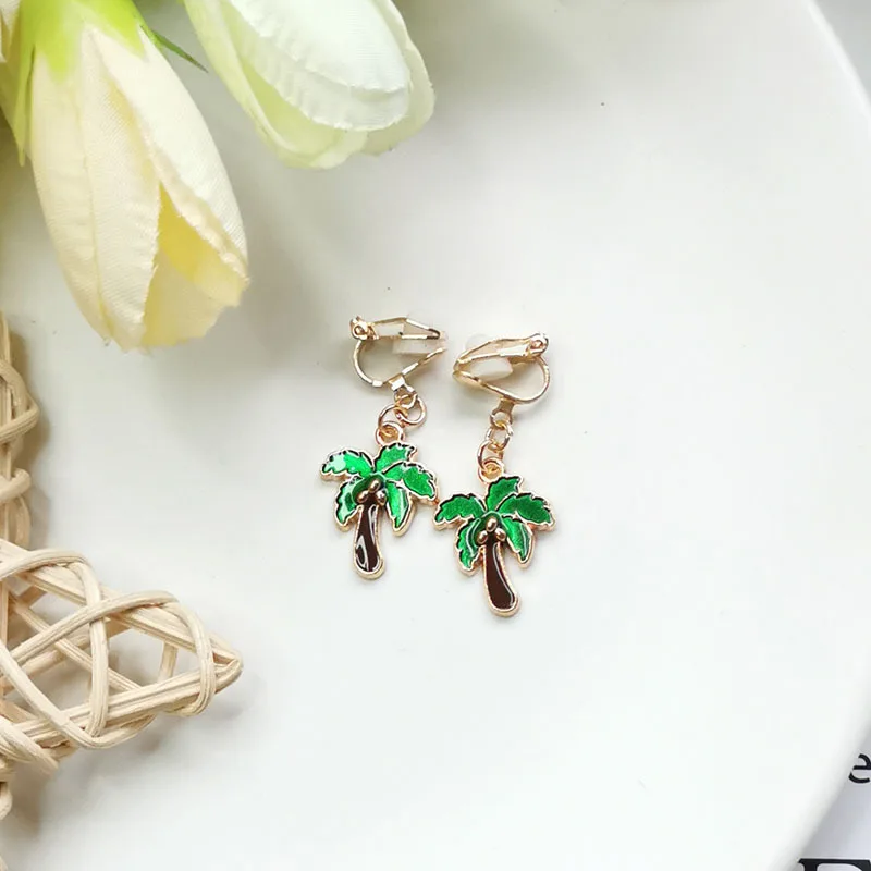 WENHQ Gold Color Cartoon Enamel Clip on Earrings Fashion Cute Small Flower Animal Cuff Earrings Ear Clip No Ear Hole ear clip earrings,clip earrings,ear clip,ear accessories