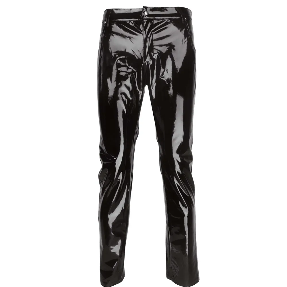 Черные мужские латексные штаны для геев Клубное сексуальное женское белье блестящая ткань из лакированной кожи ПВХ гей эротические трусы длинная Клубная Одежда для танцев