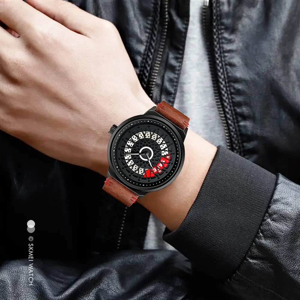 Big Dial Watch Men Quartz Watches with 3D Car Wheel Rim Hub