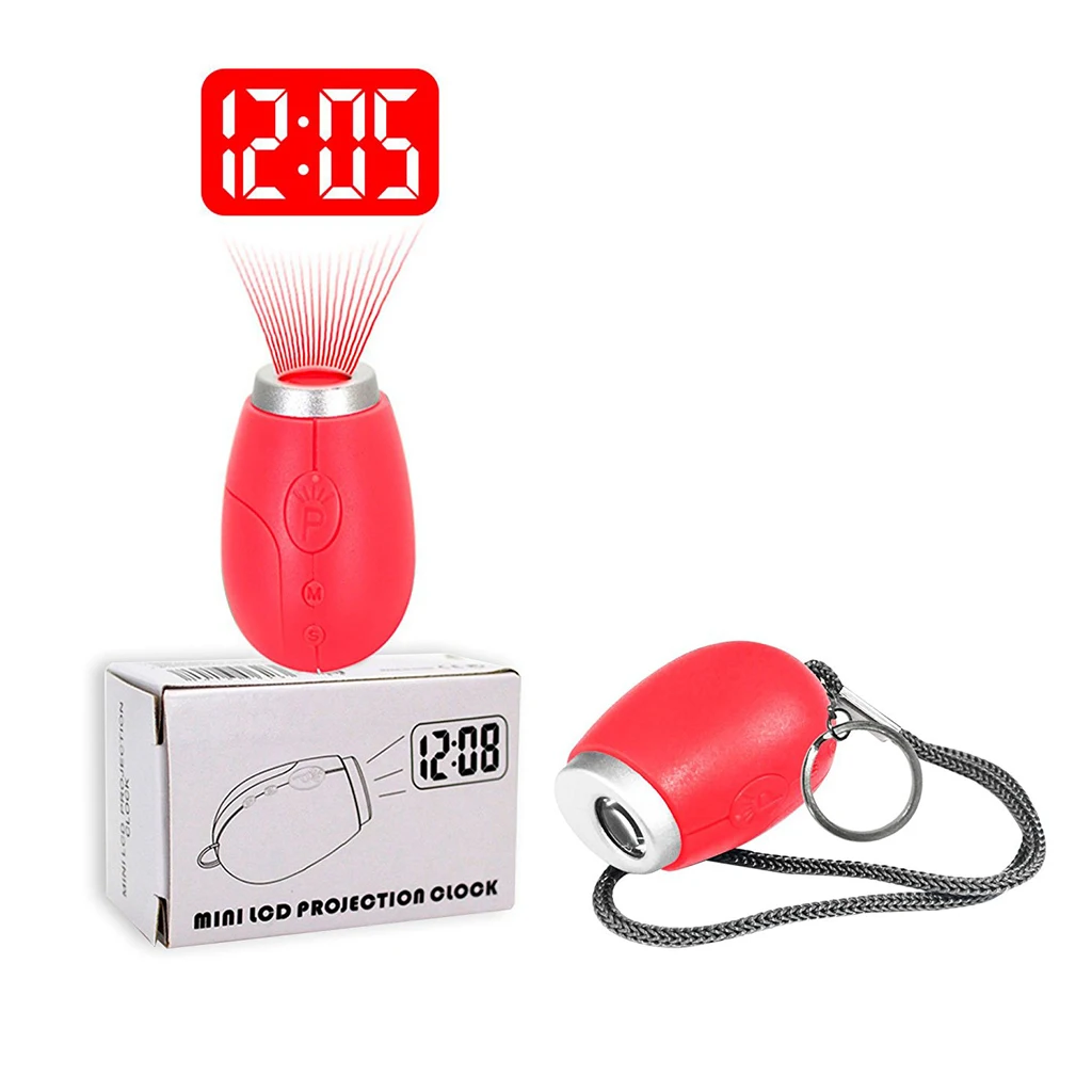 Portable Mini Projection Clock, for LED Wall or Ceiling Projection, Bedrooms, Travel, Camping, with Key chain 3 Colors 3
