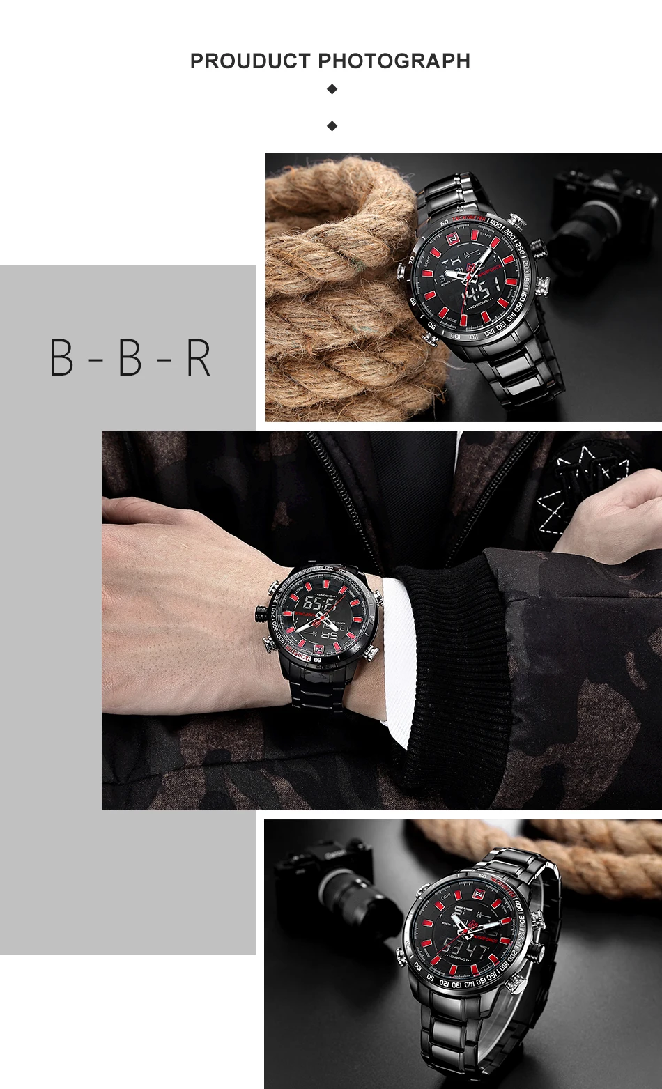 NAVIFORCE Luxury Brand Mens Watches Military Sport Digital Quartz WristWatch For Men Stainless Steel Waterproof Big Clock Male